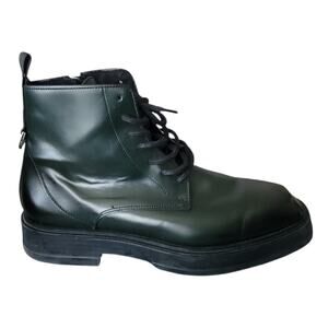 Karl Lagerfeld Paris Men's Combat Boots Olive Green Leather Side Zip Size US 9M